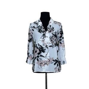 Karl Lagerfeld white floral print ruffled 3/4 sleeves blouse size PS